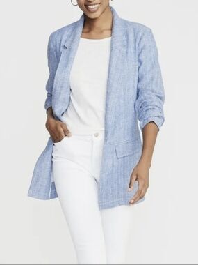 Old Navy Light Blue Open Linen-Blend Blazer Xs